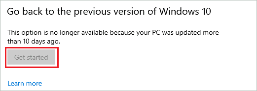 Rollback to the previous version of Windows 10 OS