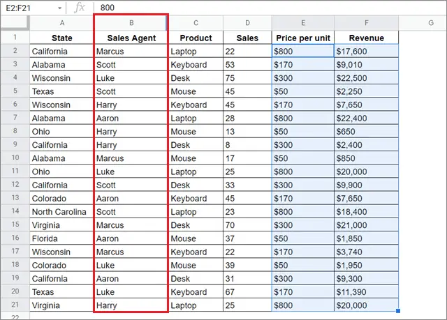 Increase or decrease the column width