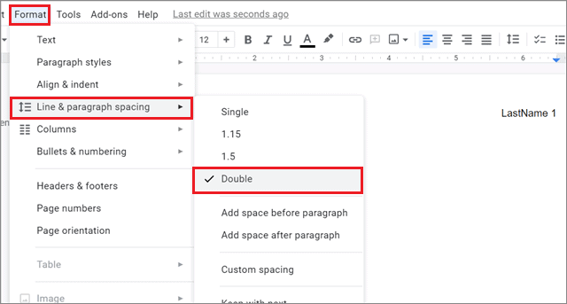 Insert double line spacing for mla format on google docs