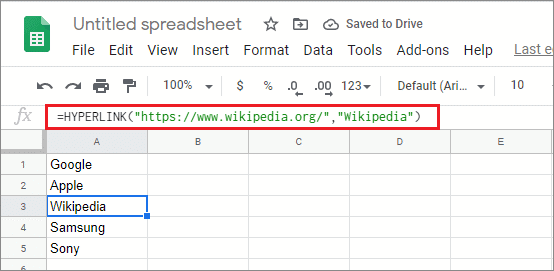 hyperlink in google sheets using formula