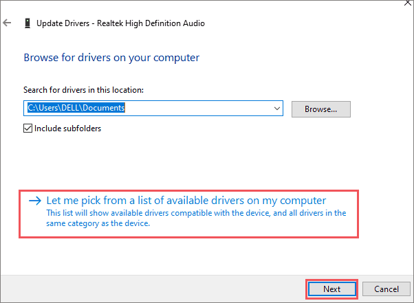 Pick the driver from the list of available drivers