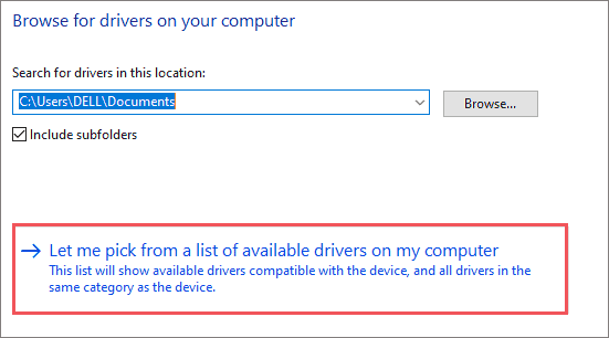 Pick the driver from your computer