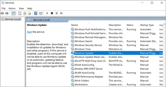 Locate and double-click on Windows Update service