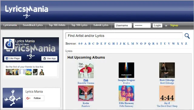 lyricsmania to find songs