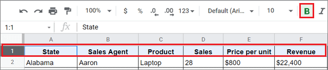 Embolden for how to make a table in google sheets