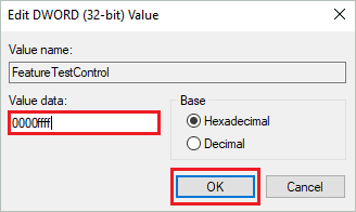 Change the Value data of FeatureTestControl