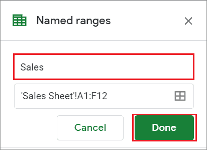 Enter a suitable name for the selected data range