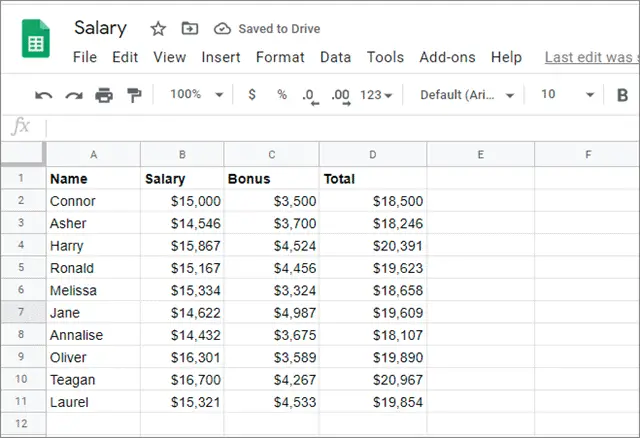 a google sheets salary document