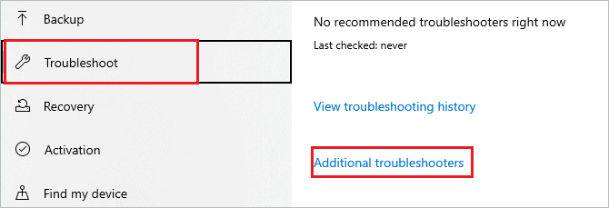 Click on Additional troubleshooters