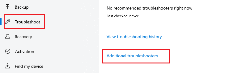  Open Additional troubleshooters
