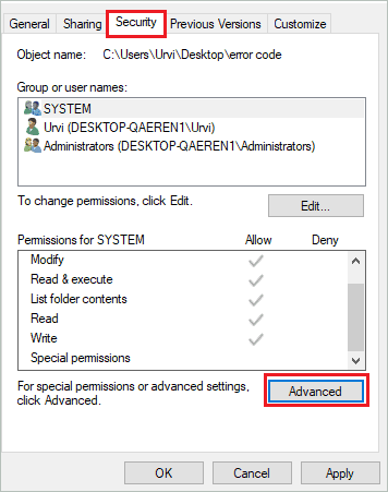 Click on Advanced