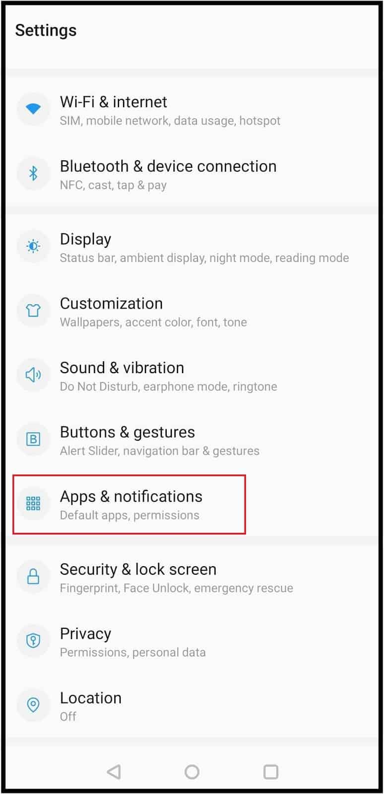 Open Apps & Notifications settings