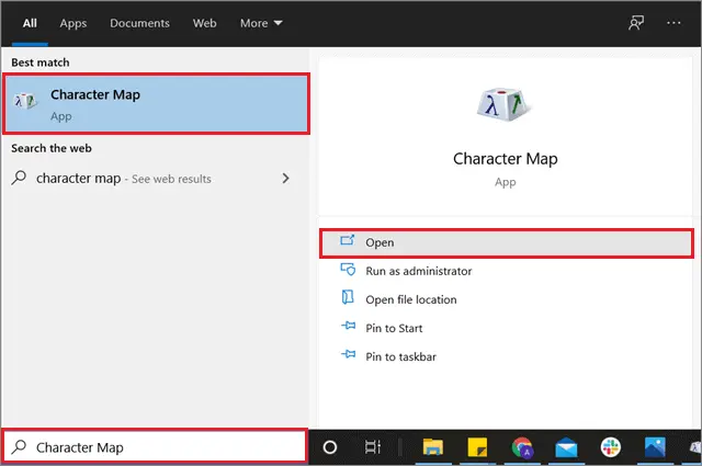 Open the Character Map from the Start menu