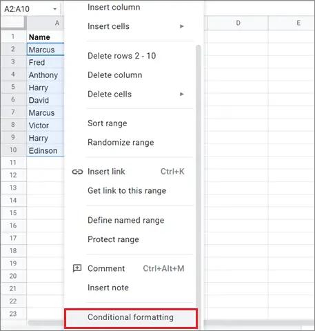 Click on the Conditional formatting option