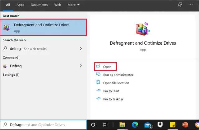 Open Defragment and Optimize Drives dialog box