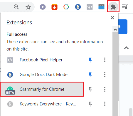 Click on Grammarly for Chrome