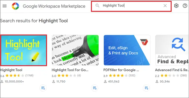 Search for the Highlight Tool