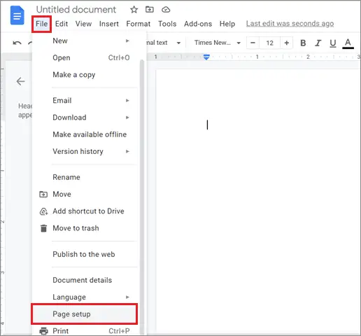 Open Page Setup and check margins