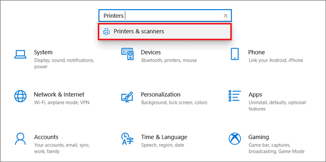 Open Printers and Scanners from Settings