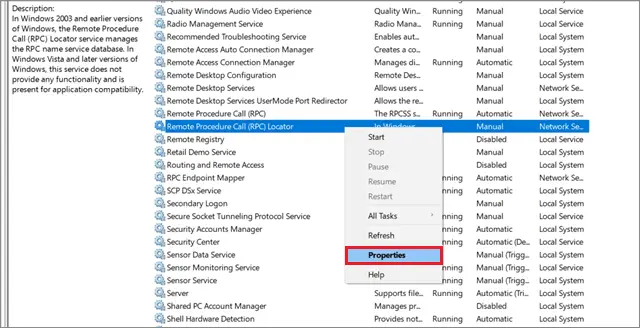 Open RPC properties