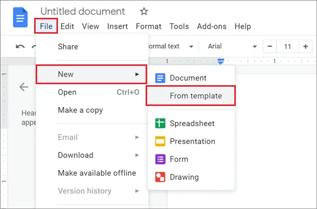 Open Template in a new blank document