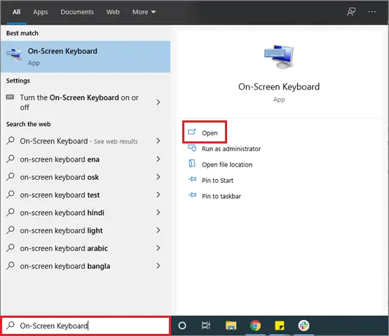 open the on screen keyboard to fix arrow keys not working in excel