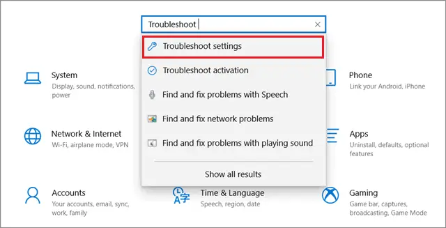  Open Troubleshoot settings