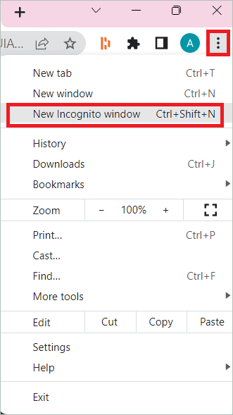 Select New Incognito window