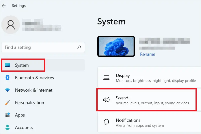 Go to Settings > System > Sound