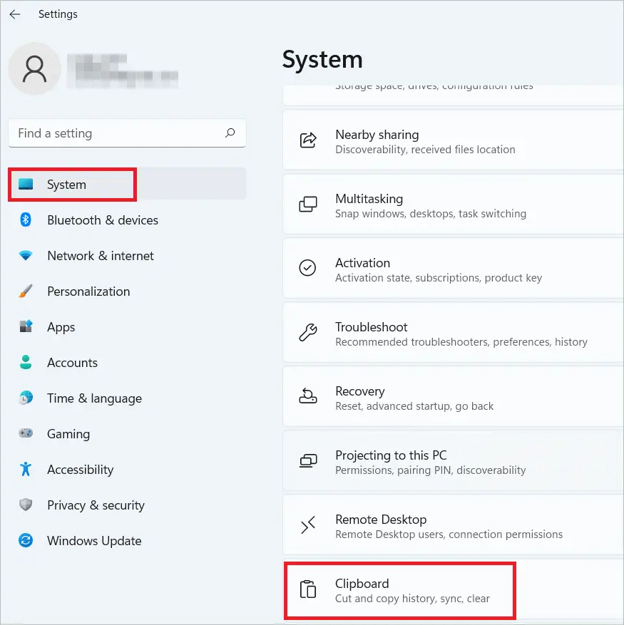 Go to Settings > System > Clipboard