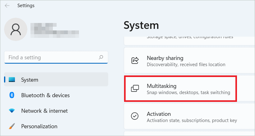 Go to System > Multitasking