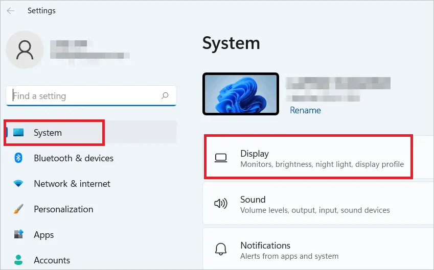 Go to Settings > System > Display