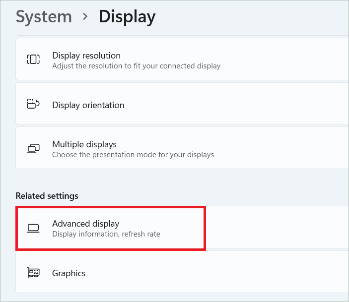 Select Advanced display