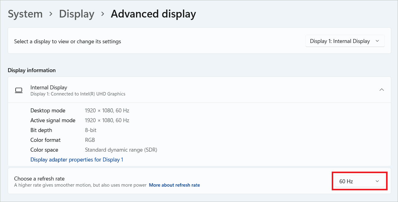 Choose a refresh rate