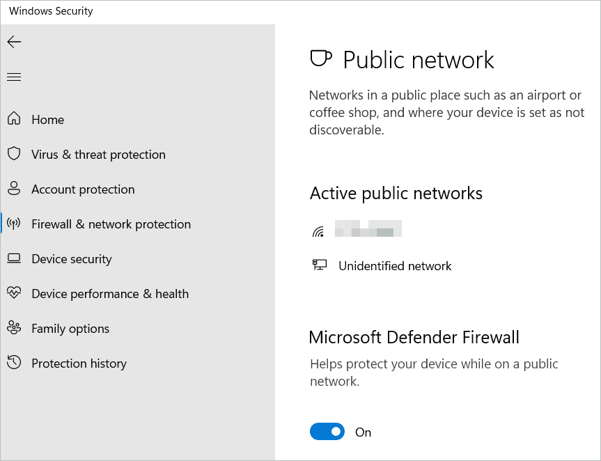Disable the firewall by toggling the switch off