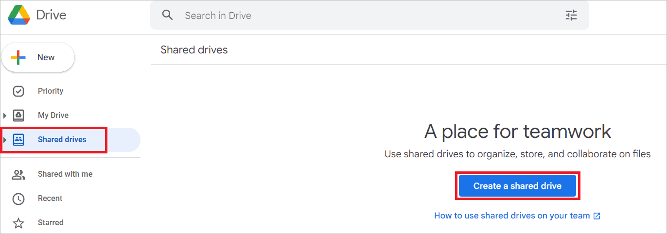 Click Create a shared drive