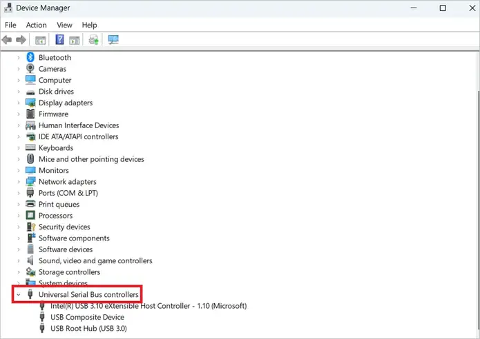 Double-click on the Universal Serial Bus Controllers