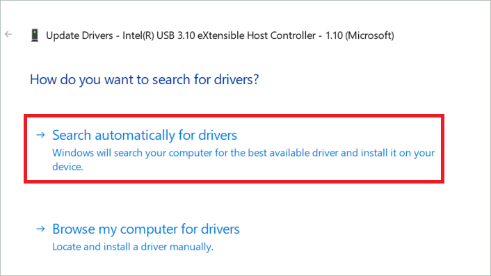Select Automatically search for drivers