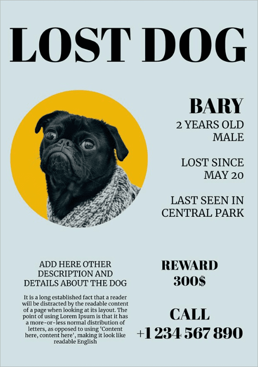 Blue Lost Dog Flyer Template