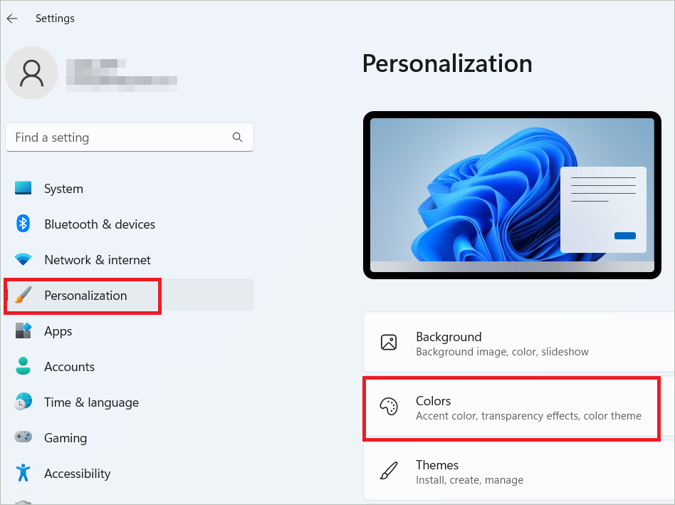 Select Personalization > Colors