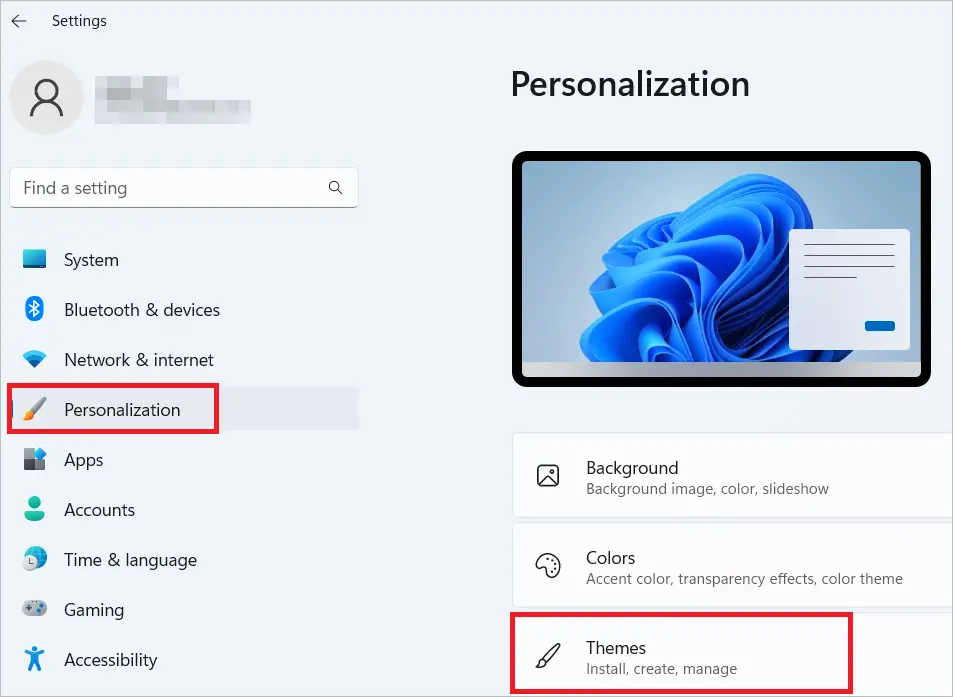 Select Personalization > Themes