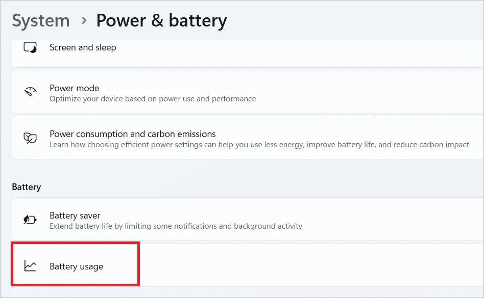 Select Battery usage for How To Turn Off Background Apps In Windows 11
