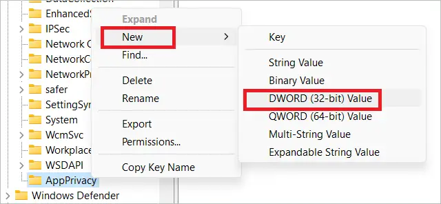 Select New > DWORD (32-bit) Value