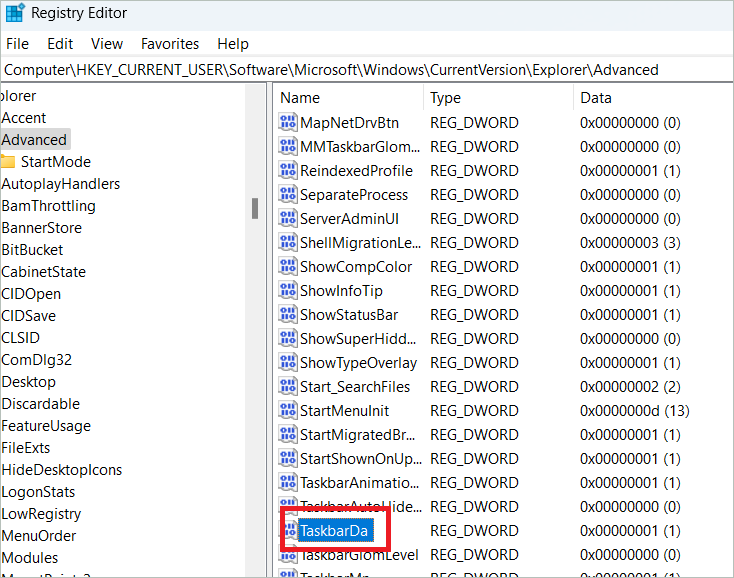 Double-click on TaskbarDa