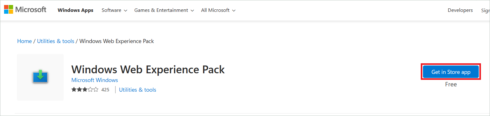 Click the Get in Store app button