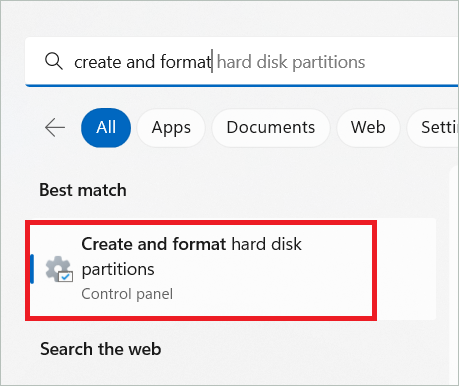 Open Create and format hard disk partitions