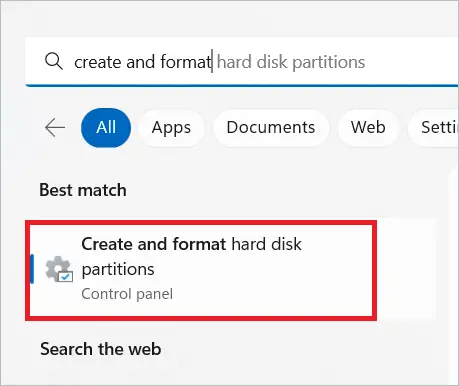 Open Create and format hard disk partitions