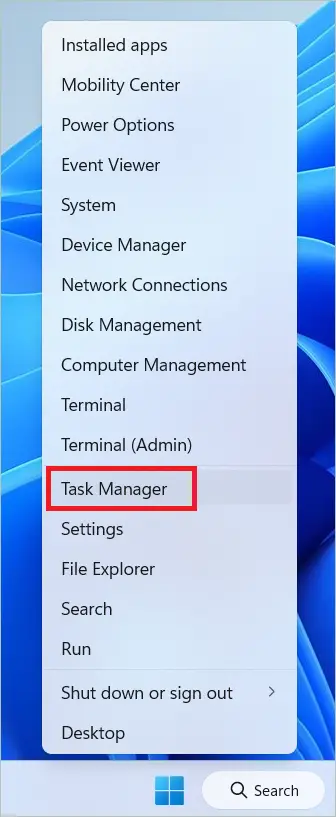 Select Task Manager to Open Disk Management On Windows 11
