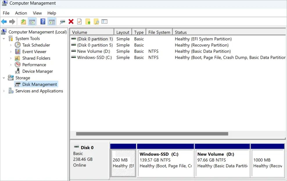 Select Disk Management in the left column