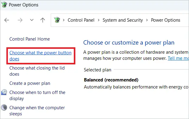Click Choose what the power button does